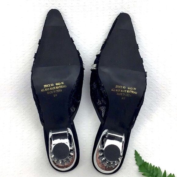 Platinum Collection by Jade Black Lace Diamond Heel Mules - Picture 14 of 15